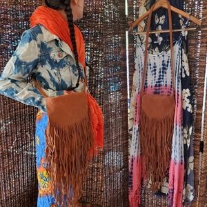Brown Fringe Crossbody Messenger Fold Saddle Purse